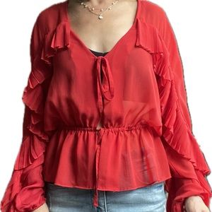 Nasty gal red top with fringe details S